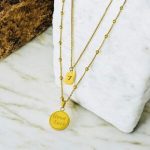 Collar dorado 2 lienzos acero inoxidable placa circular 7