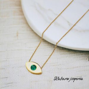 Collar dorado acero inoxidable ojo turco blanco