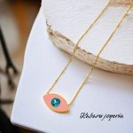 Collar dorado acero inoxidable ojo turco rosa