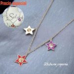 Collar acero inoxidable estrellas roja purpura y blanca