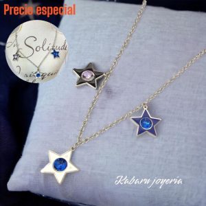 Collar acero inoxidable estrellas negra blanca y azul