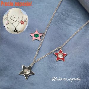 Collar acero inoxidable estrellas roja rosa y negra