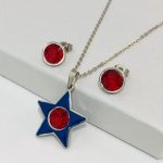 Conjunto acero inoxidable estrella azul piedra roja