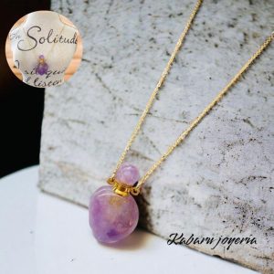 Collar acero inoxidable perfumero cuarzo purpura