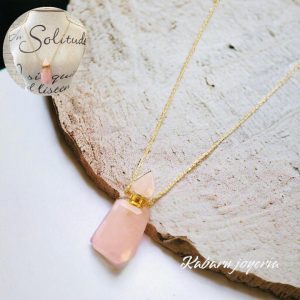 Collar acero inoxidable perfumero cuarzo rosa