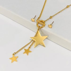 Conjunto dorado acero inoxidable estrellas colgantes