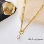 Collar dorado acero inoxidable perla