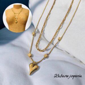 Collar 2 lienzos acero inoxidable corazon