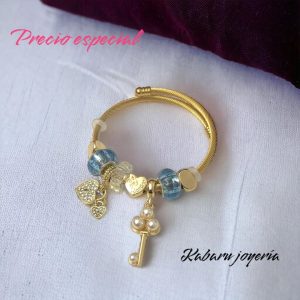 Pulsera charms acero inoxidable llave piedra verde