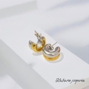 Aretes dorados acero inoxidable bicolor