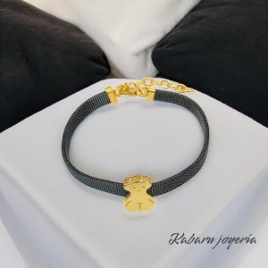 Pulsera color negra acero inoxidable ositos tous