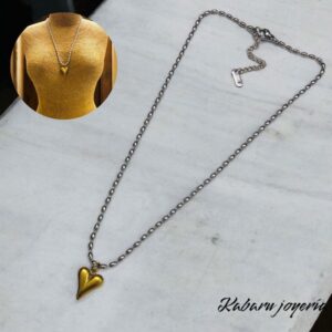 Collar color plata acero inoxidable corazon dorado