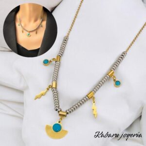 Collar 2 tonos acero inoxidable dijes colgantes