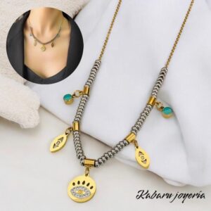 Collar 2 tonos acero inoxidable dijes colgantes