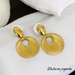 Aretes dorados acero inoxidable retro circular