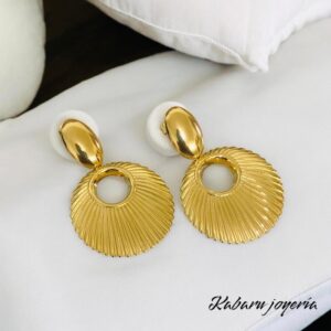 Aretes dorados acero inoxidable retro circular