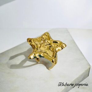 Anillo ajustable dorado acero inoxidable estrella