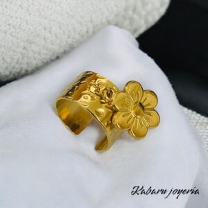 Anillo ajustable dorado acero inoxidable flor colgante