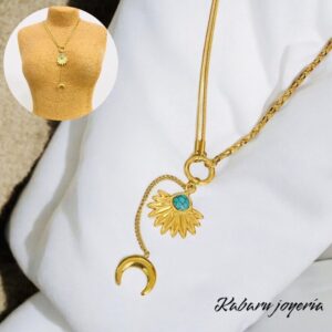 Collar dorado acero inoxidable luna colgante