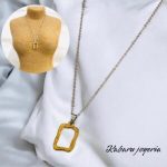 Collar color plata acero inoxidable cuadro dorado