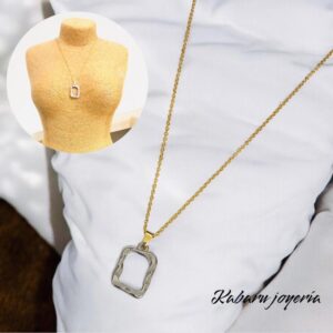 Collar dorado acero inoxidable cuadro plata