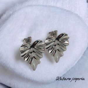 Pendientes color plata acero inoxidable hoja