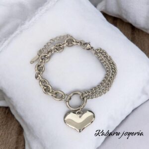 Pulsera color plata acero inoxidable corazon