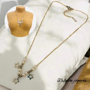 Collar color plata acero inoxidable perlas dijes estrellas