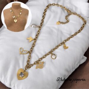 Collar dorado acero inoxidable corazon dijes colgantes