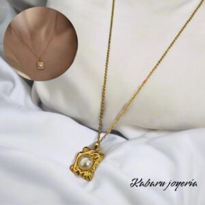 Collar dorado acero inoxidable perla
