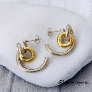 Pendientes 2 tonos acero inoxidable media arracada