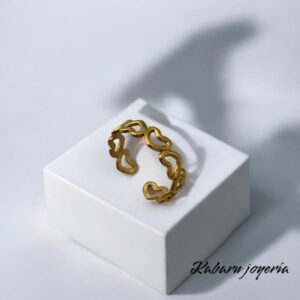 Anillo ajustable dorado acero inoxidable corazones