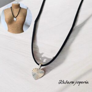 Chocker negro dije acero inoxidable corazon plata