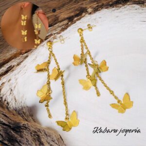 Pendientes dorados largos acero inoxidable mariposa