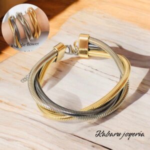 Pulsera dos tonos acero inoxidable retro