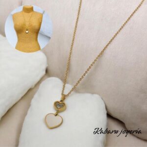 Collar dorado acero inoxidable corazon blanco