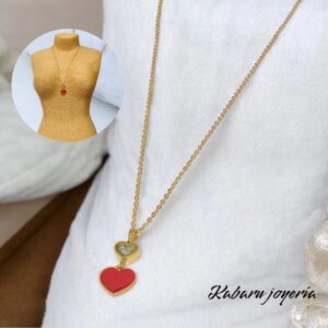Collar dorado acero inoxidable corazon rojo