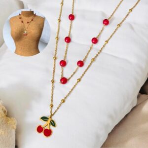 Collar 2 lienzos acero inoxidable cerezas