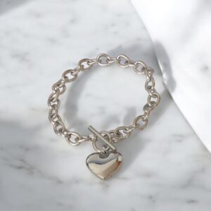 Pulsera color plata acero inoxidable corazon