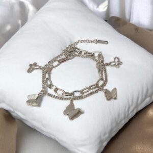 Pulsera color plata acero inoxidable mariposas