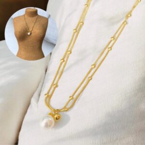 Collar dorado acero inoxidable perlas