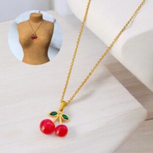 Collar dorado acero inoxidable cerezas