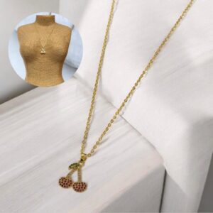 Collar dorado acero inoxidable  cerezas