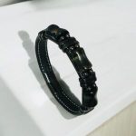 Pulsera caballero bloques acero inoxidable y piedra natural negra