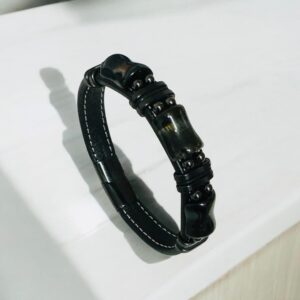 Pulsera caballero bloques acero inoxidable y piedra natural negra