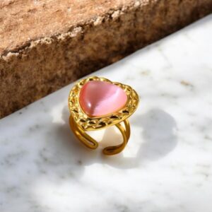 Anillo ajustable dorado acero inoxidable corazon rosa