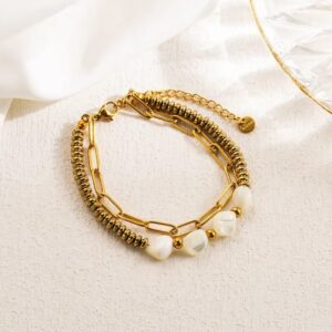Pulsera dorada acero inoxidable perlas