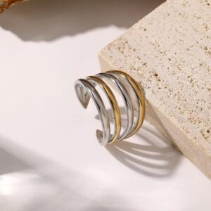 Anillo ajustable acero inoxidable ancho 2 tonos