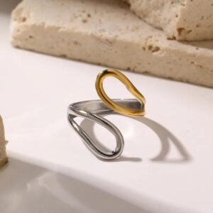 Anillo ajustable acero inoxidable retro 2 tonos