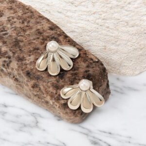 Pendietes color plata acero inoxidable flor